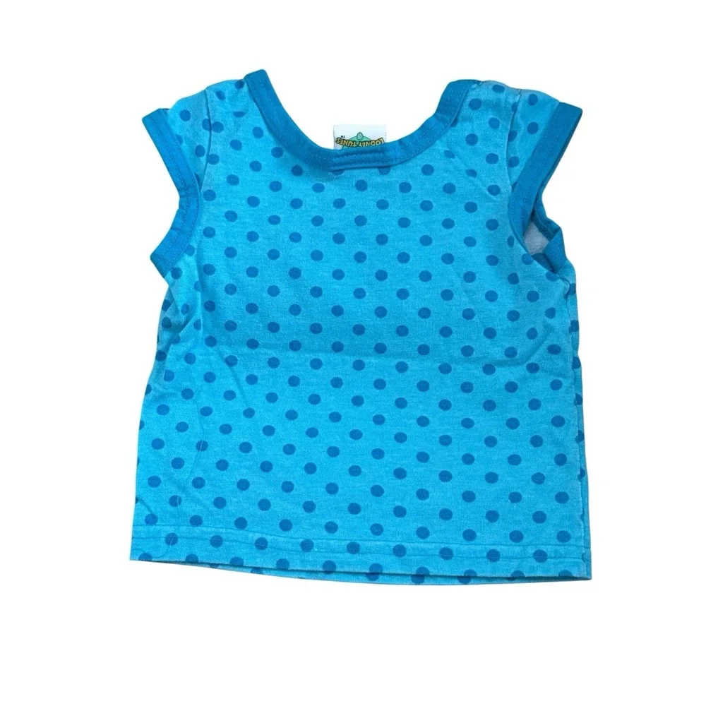 VTG Looney Tunes Baby Tweety Bird Blue Polka Dots Girls SZ 6-9 Mths‎